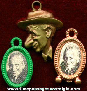 (3) Different Old Jimmy Durante Gum Ball Machine Charms