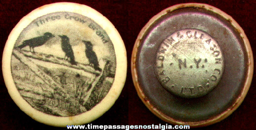 Old Three Crow Brand Celluloid Advertising Lapel Stud Button