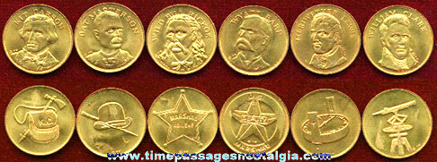 (6) Different Old Brass Western Hero Premium Coins