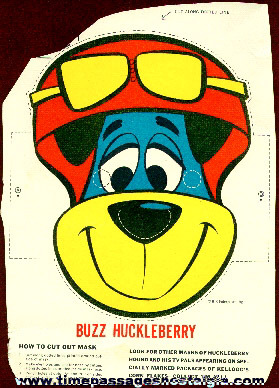 Old Kellogg’s Corn Flakes Huckleberry Hound Cereal Box Back Mask