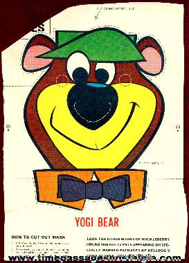 Old Kellogg’s Corn Flakes Yogi Bear Cereal Box Back Mask