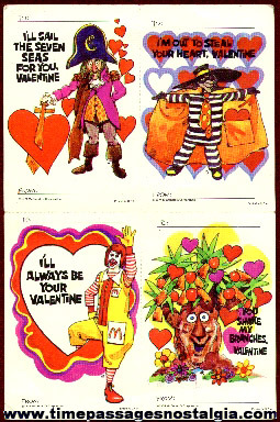 (4) Unseparated 1974 Embossed McDonald’s Valentines