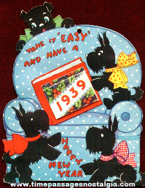 Scottie Dog New Years Greeting Card With A 1939 Calendar