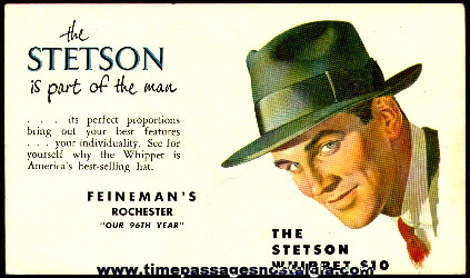 Old Unused Advertising Ink Blotter For Stetson Hats