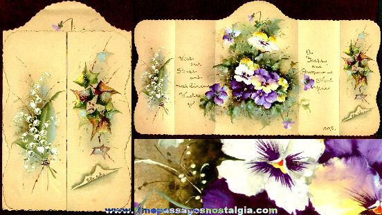 1898 Antique Hand Painted and Lettered Five Panel New Years Card