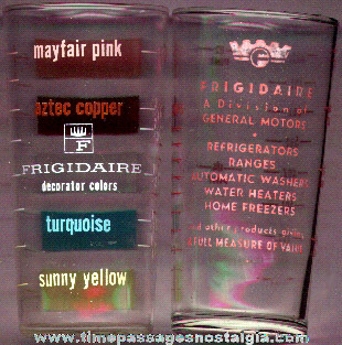 (2) Different Old Frigidaire Advertising Premium Measuring Glasses