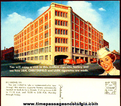 Colorful Old L & M / Chesterfield / Lark Cigarette Factory Post Card