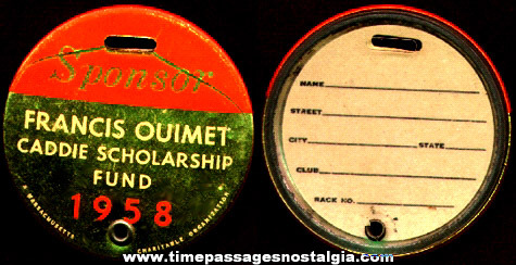 1958 Francis Ouimet Caddie Scholarship Fund Sponsor Identification Golf Badge