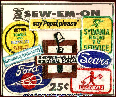 Early 1970’s Gum Ball Machine Header Card With Company Advertising Patches