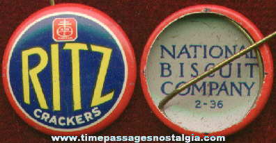 1936 National Biscuit Company (Nabisco) RITZ Cracker Advertising Pin Back Button