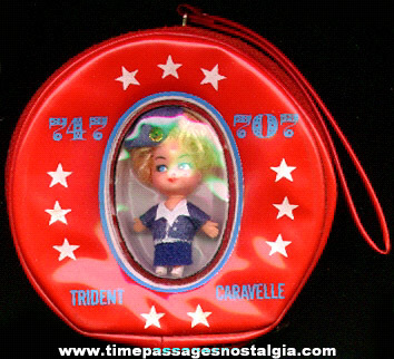 Old Vinyl Candy Container Purse With An Encased Doll