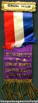 1917 General Taylor Volunteer Firemans Association League Muster Ribbon / Badge