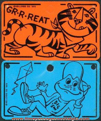 (2) Different ©1973 Kellogg’s Cereal Advertising Character Toy Prize License Plates