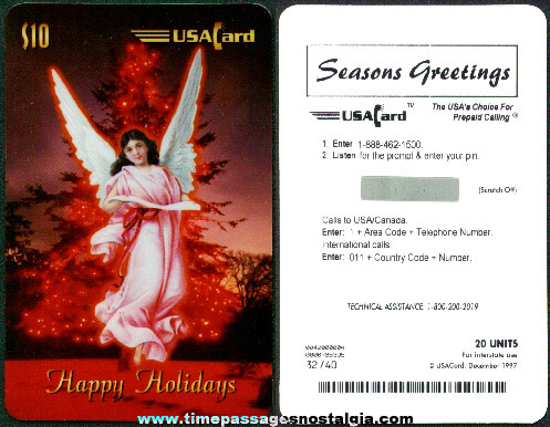 Extremely Limited (#32 of 40) USA Cards "Happy Holidays" $10.00/20 units Jumbo Angel Phone Card