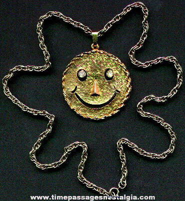 1960’s Smile Face Necklace With Dangling Rhinestone Eyes