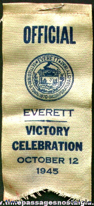 1945 Everett (Massachusetts) WWII Victory Celebration Official Ribbon