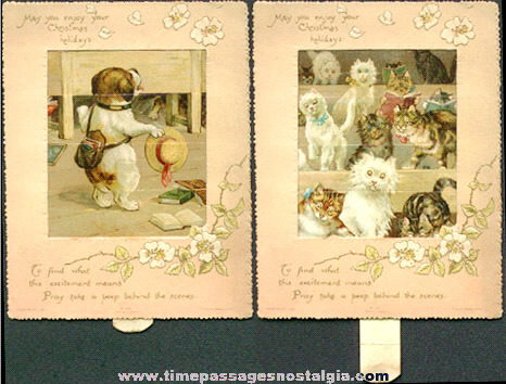 Nice Early Dog & Cats Mechanical Christmas Greeting Card