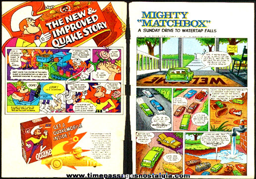 Old Two Sided Quake Cereal and Matchbox Cars Advertising Page