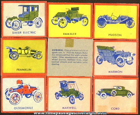 (8) (Wheaties?) Antique Automobile Trading Cards