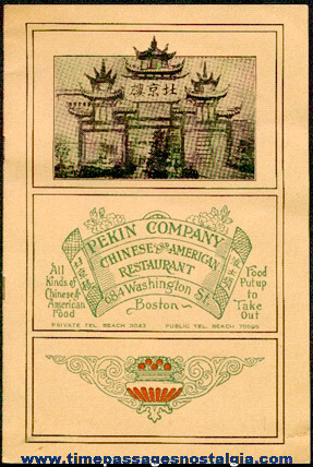 Old Pekin Company Chinese And American Restaurant Menu