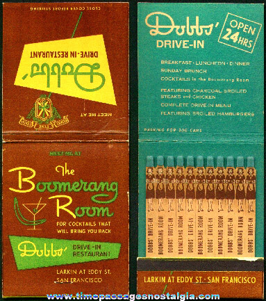 Old Unused Oversized Dobb’s Drive - In / Boomerang Room Restaurant Advertising Match Pack