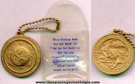 1964 - 1965 New York World’s Fair Medal Fob With Original Vinyl Envelope