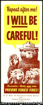 1954 Smokey The Bear Ink Blotter / Book Mark