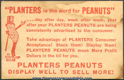 RARE Old Planter’s Peanuts / Mr. Peanut Retailers Card