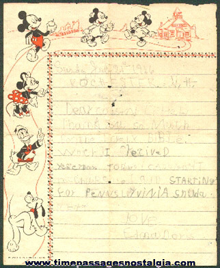 1946 Child Written Letter On Old Walt Disney Character Stationary