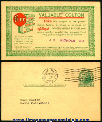 1935 Kellogg’s Whole Wheat Cereal Advertising Post Card Coupon