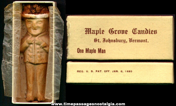 Boxed 1920s Maple Grove Candies "Maple Man" + Bonus