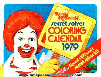 1979 Ronald McDonald Secret Solver Coloring Calendar