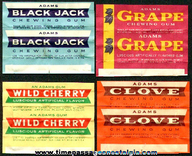 (4) Different 1950’s Adams Chewing Gum Wrappers