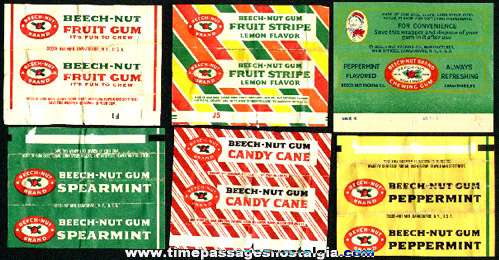 (6) Different Old Beech-Nut Chewing Gum Wrappers