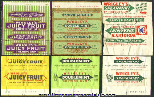 (6) Different Old Wrigley’s Chewing Gum Wrappers