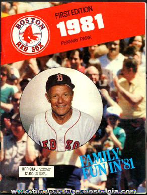 1981 Boston Red Sox Fenway Park Baseball Program