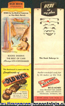 Old Nick & Bit-O-Honey Candy Bar Advertising Premium Book Mark