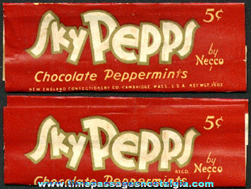 Old & Rare New England Confectionary Company (NECCO) 5c Sky Pepps Chocolate Peppermints Candy Wrapper