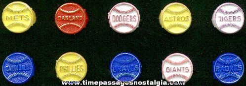 (10) Different 1960’s - 1970’s Gum Ball Machine Prize Baseball Team Toy Rings