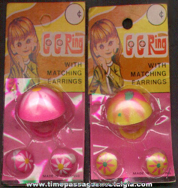 (2) Different Unopened 1960’s - 1970’s Go-Go Toy Ring & Matching Earring Sets