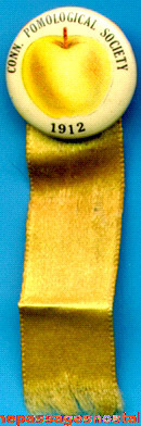 1912 Connecticut Pomological Society Celluloid Pin With Ribbon