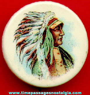 Colorful Old Native American Indian Chief Pin Back Button