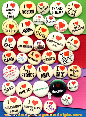 (36) I LOVE (Whatever) Pin Back Buttons