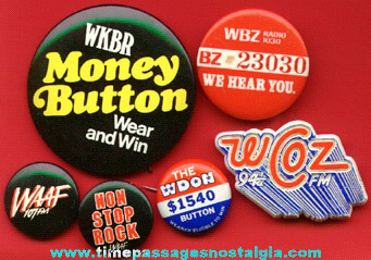 (6) Different Radio Station Advertising Pin Back Buttons