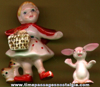 Old Porcelain Little Red Riding Hood and Rabbit Figurine Set