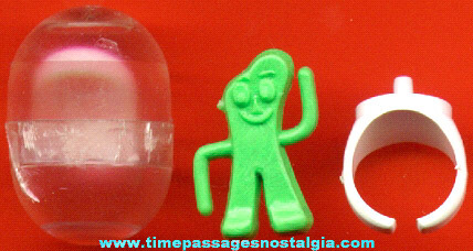 Old Gumby Character Gum Ball Machine Prize / Premium Pop On Toy Ring With The Original Capsule