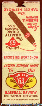 Old Cigar, Radio, And Yankee Baseball Advertising Match Cover