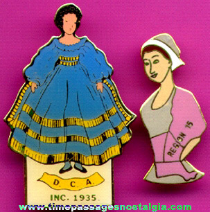 (2) Old Enameled Doll Collector Pins