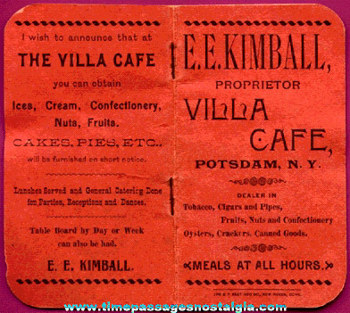 Unused 1896 E.E. Kimball Villa Cafe Advertising Premium Booklet