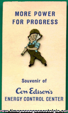 Con Edison Advertising Character Pin On The Original Card